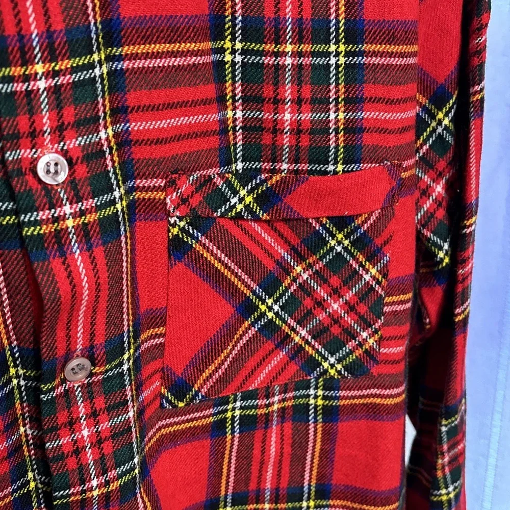 Vtg Sz L Henryk Shirt Mens Large Red Blue Plaid Button Up Wool Blend Made UK 90s